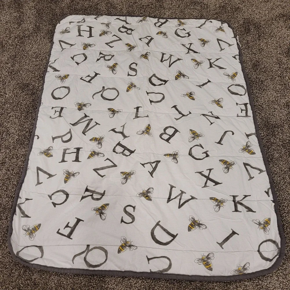 Burts Bees Baby Organic Cotton Reversible A-Bee-C Quilted Blanket Grey White